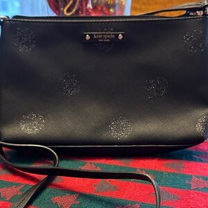 Kate Spade Black Haven Crossbody Leather Bag with Glitter Accents